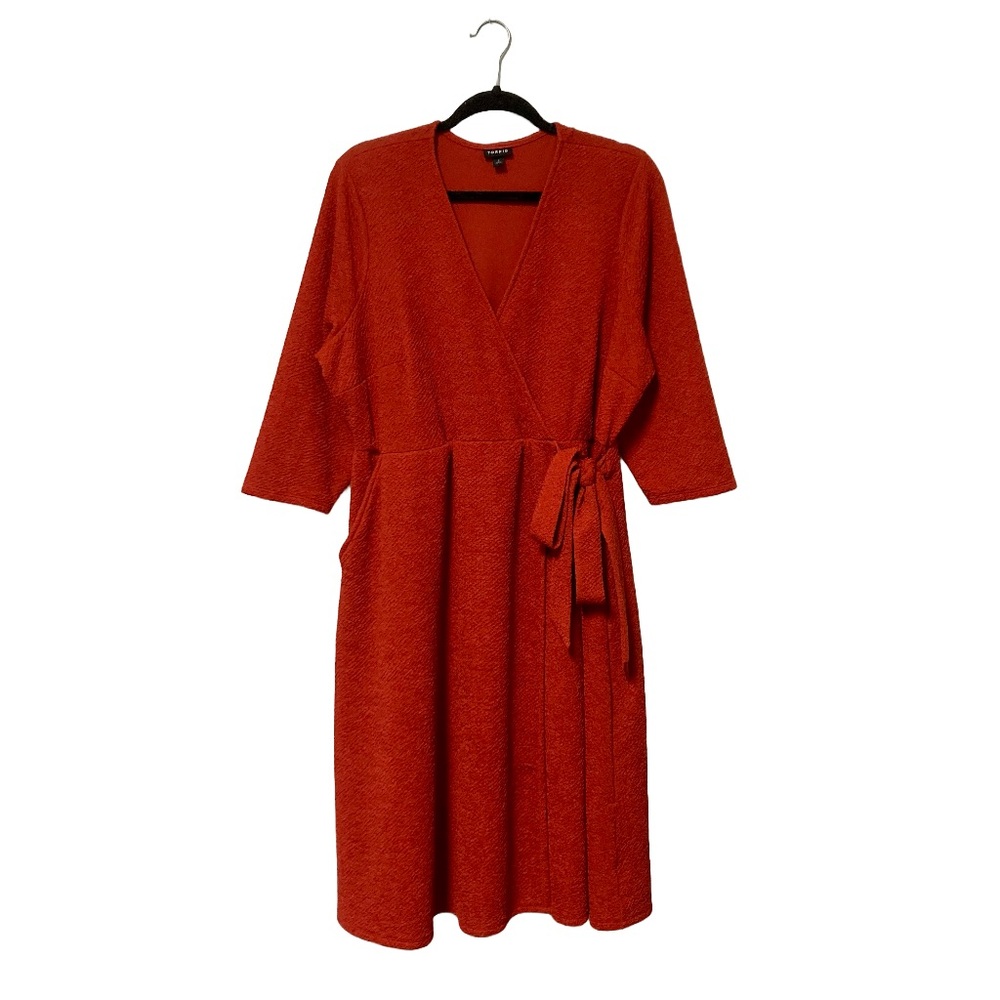 Torrid Size 2X Orange/Red Terracotta Surplice Wrap Dress Textured FALL THEME
